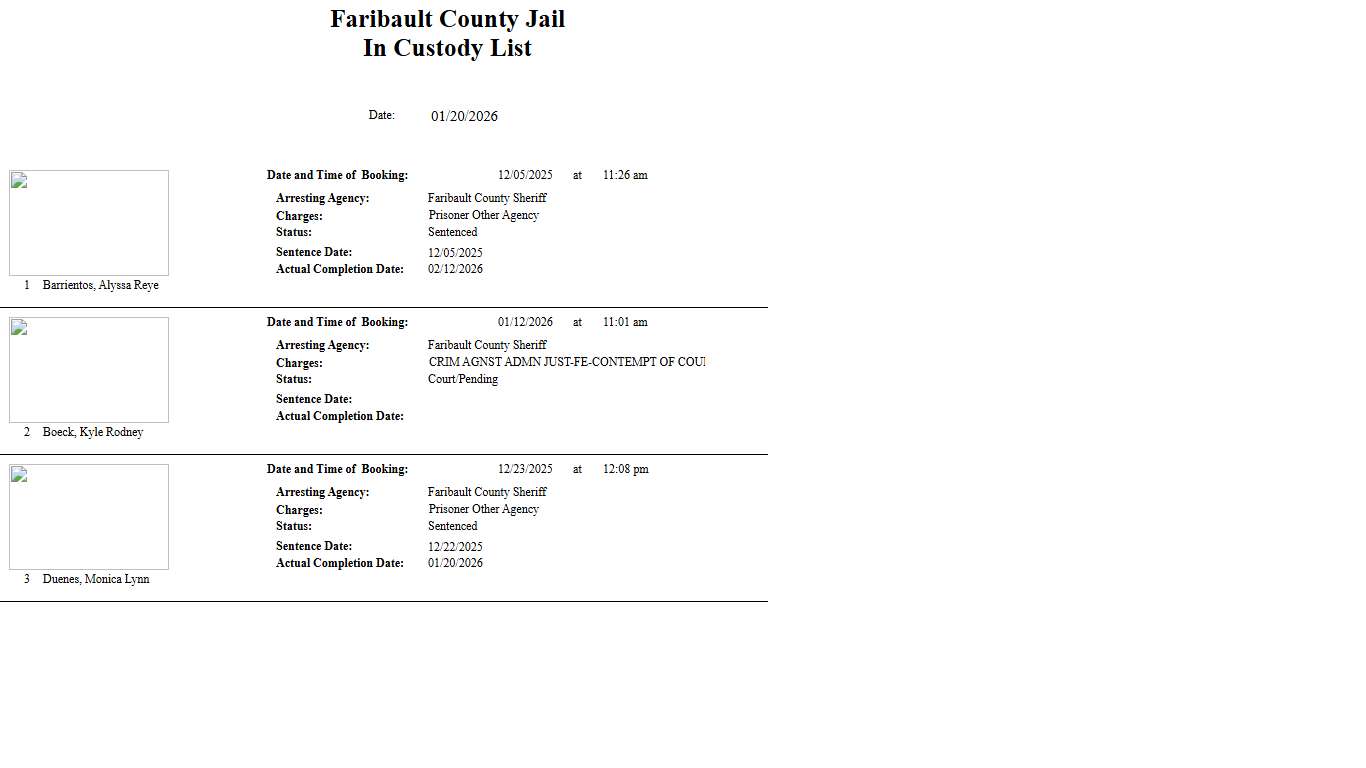Custody List - Faribault County Jail