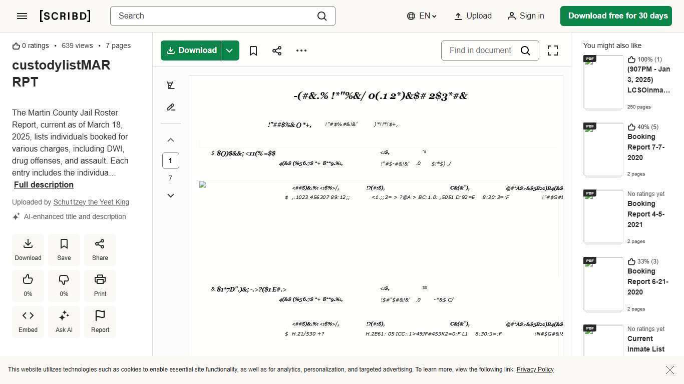 custodylistMAR RPT | PDF | Bail | Probation